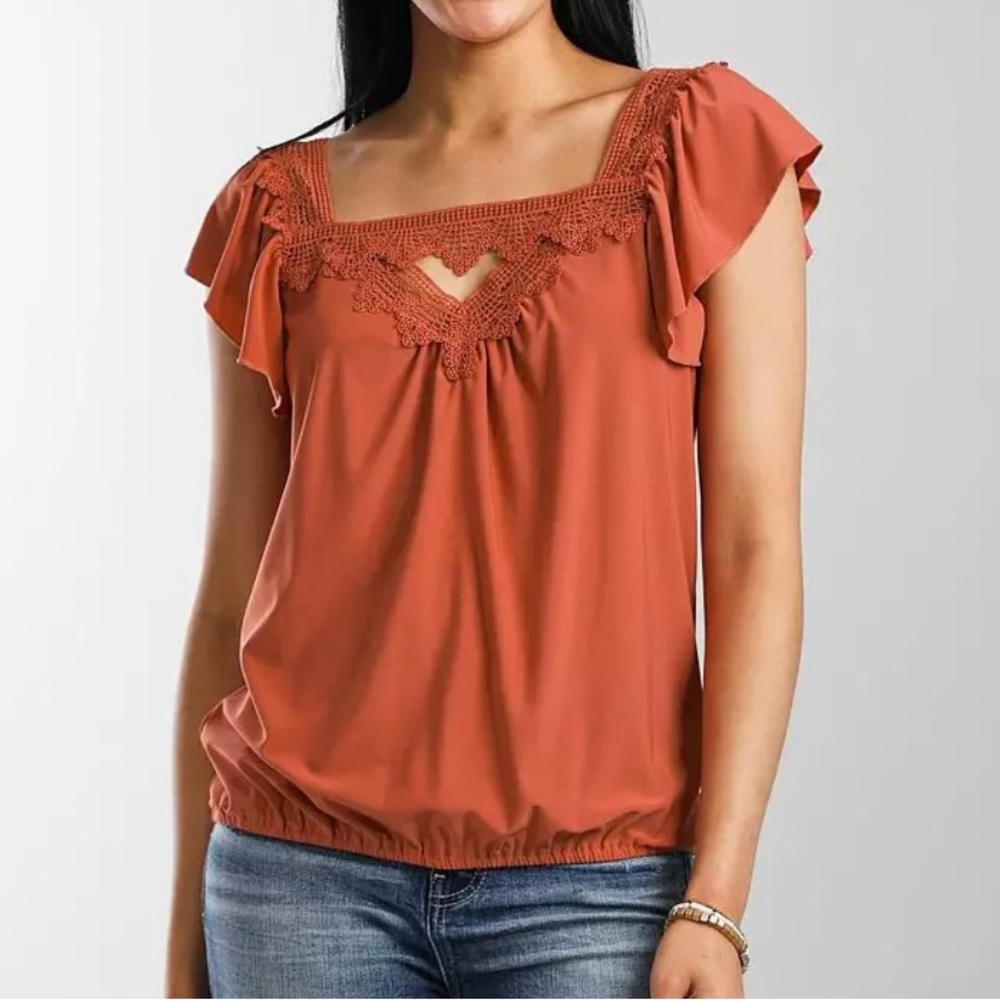 Daytrip Apricot Cut Out Flutter Sleeve Top